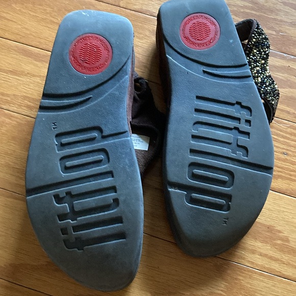 Blinged out bronze and brown leather fit flops - Picture 3 of 3